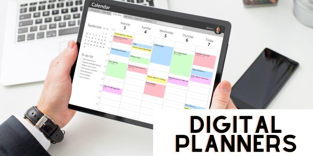 man looking at his digital planner