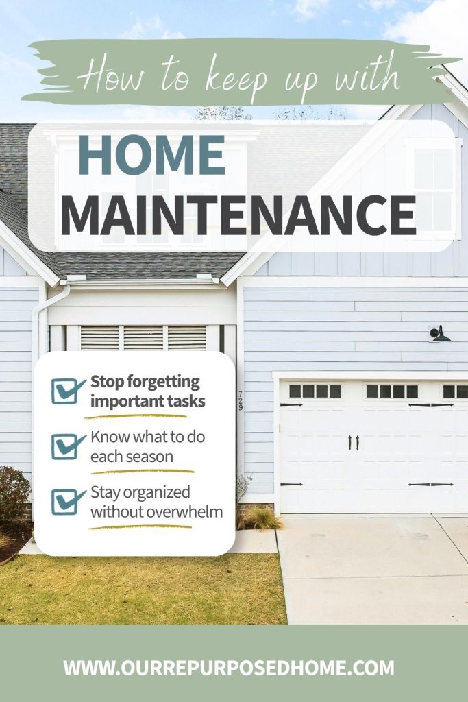 blue house in background of a home maintenance pin