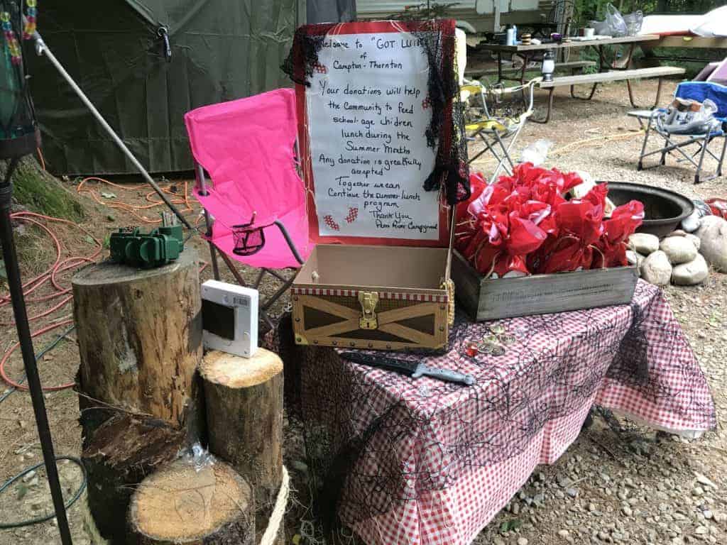 pirate Halloween treasure chest for a donation table