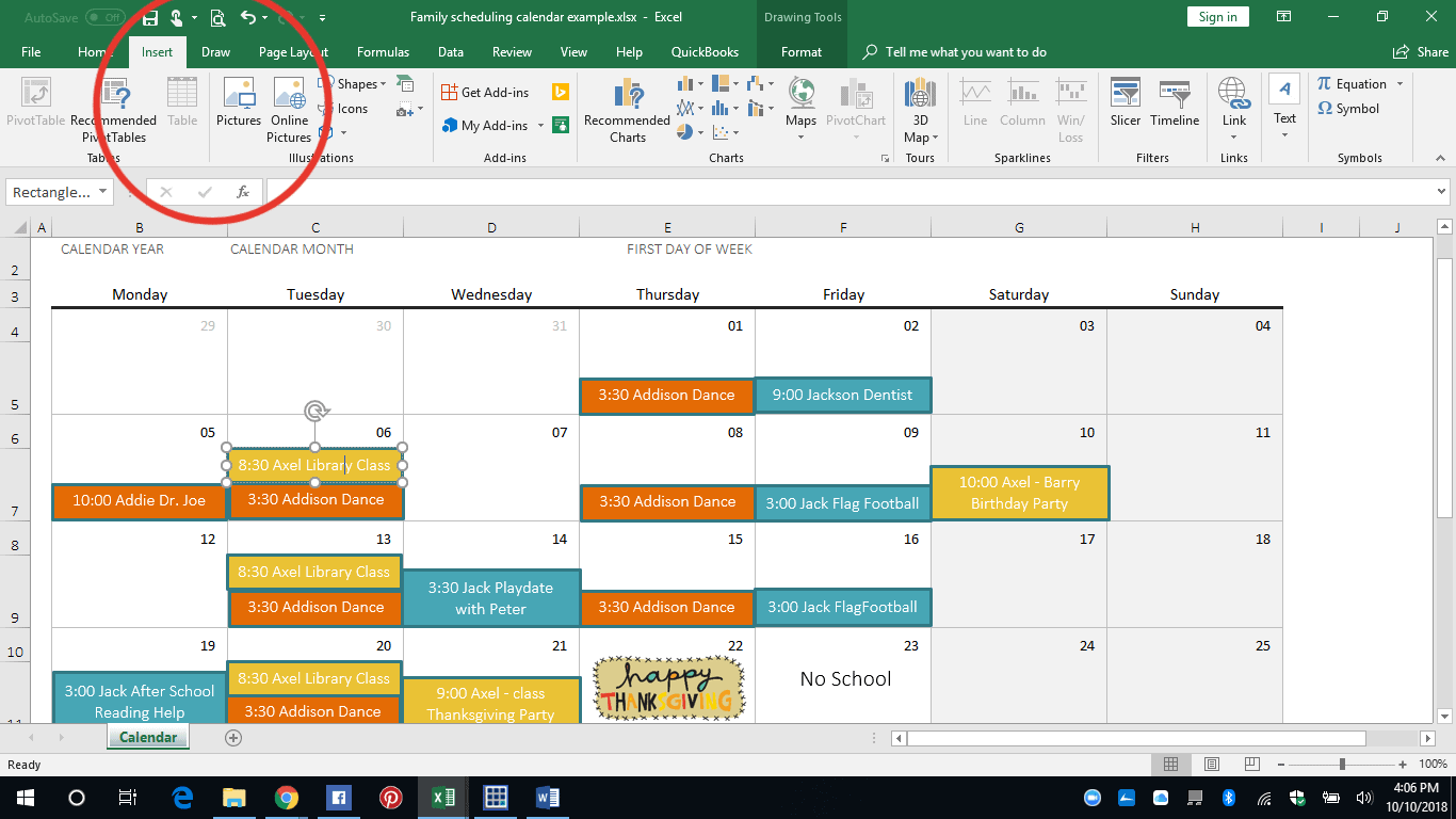 How To Make A Family Calendar In Excel