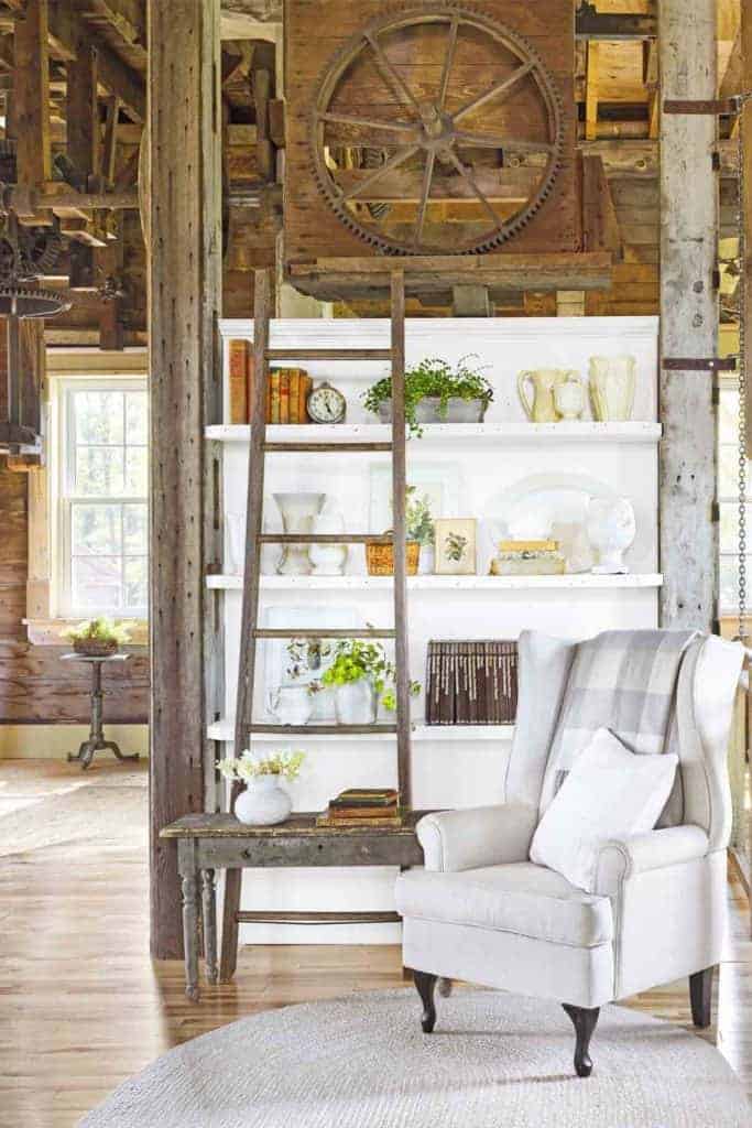 farmhouse living room with ladder