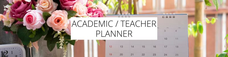 bouquet of flowers and a calendar for a teacher planner for a post about types of planners