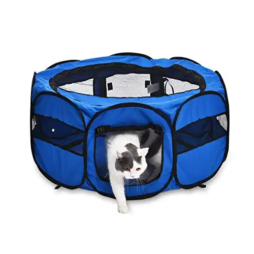 Amazon Basics Portable Soft Pet Playpen, Octagonal, 35", Blue