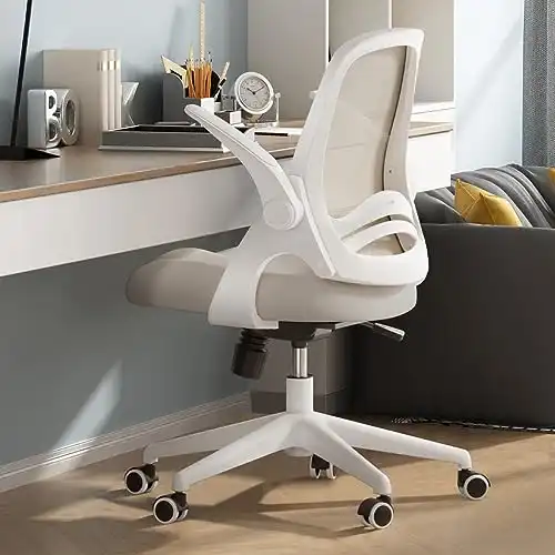 Hbada Office Chair, Desk Chair with Flip-Up Armrests and Saddle Cushion, Ergonomic Office Chair with S-Shaped Backrest, Swivel, Mesh, for Home and Office, Grey