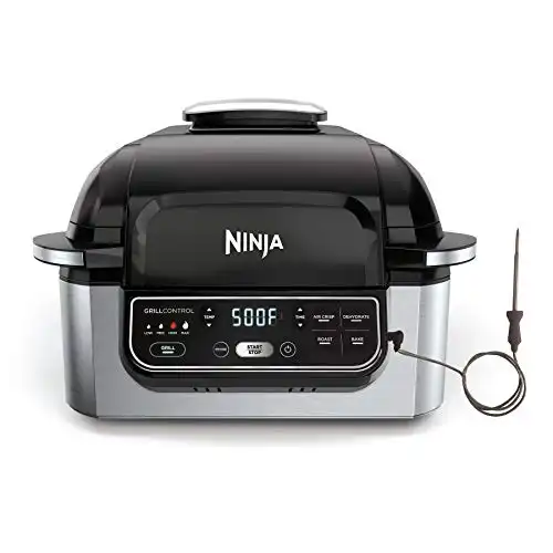Ninja Foodi Pro 5-in-1 Indoor Integrated Smart Probe, 4-Quart Air Fryer, Roast, Bake, Dehydrate, an Cyclonic Grilling Technology, with 4 Steaks Capacity, Stainless