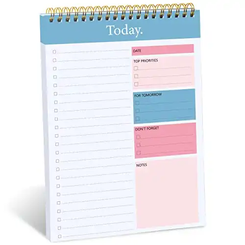 To Do List Notepad - Daily Planner Notepad Undated 52 Sheets Tear Off, 6.5" x 9.8" Checklist Productivity Organizer with Hourly Schedule for Tasks