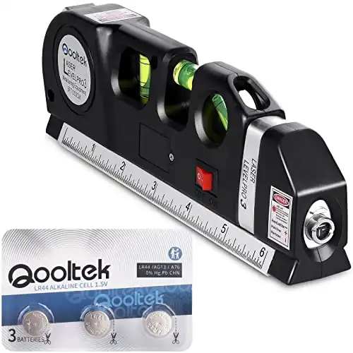Laser Level Line Tool, Qooltek Multipurpose Cross Line Laser 8 feet Measure Tape Ruler Adjusted Standard and Metric Rulers for hanging pictures