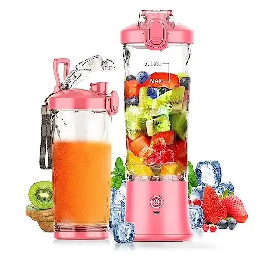 Portable Blender 20oz Large Capacity, 6 Blades Mini Blender for Shakes and Smoothies, BPA Free Personal Blender with Rechargeable USB, Fresh Juice Blender for On the Go, Pink
