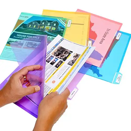 Ultimate Office PocketFile™ Clear Poly Document Folder Project Pockets, 5th-Cut, Letter Size, in 5 Assorted Colors, Set of 25