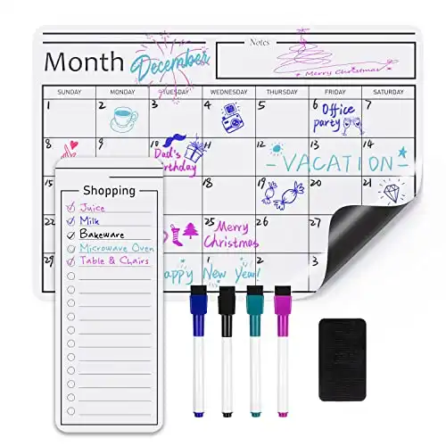 Amazon Basics Magnetic Dry Erase Whiteboard Calendar, 12" x 17", Includes 4 Markers And Eraser