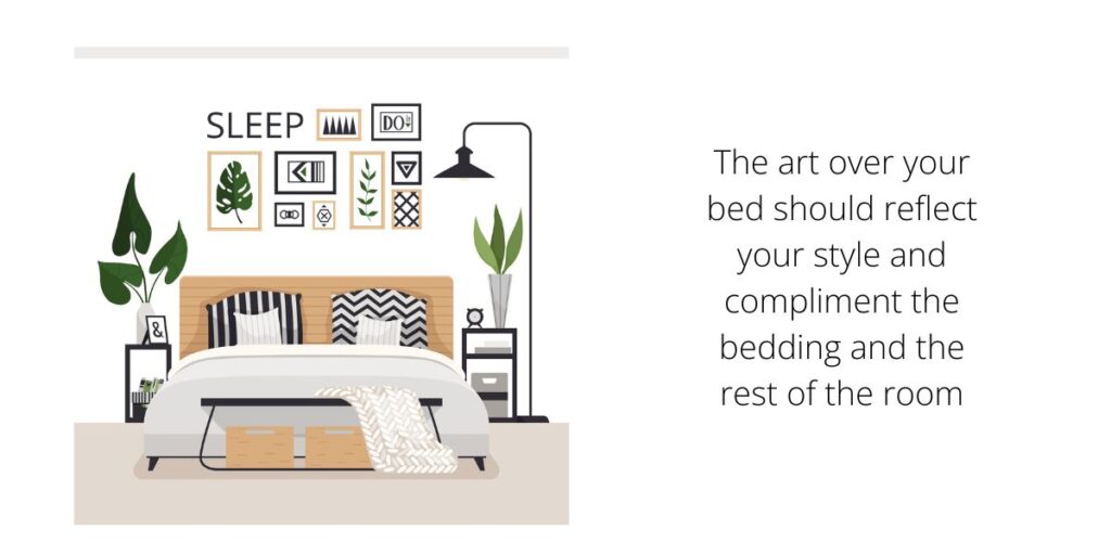 hanging artwork above a bed