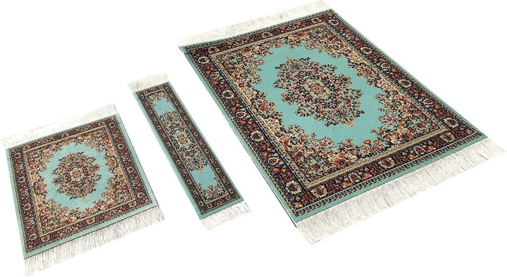 Oriental rug designs on mousepads, drink coasters, and bookmarks