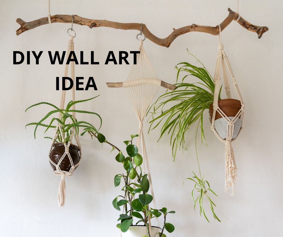 Hanging plants from a twig for a wall treatment idea