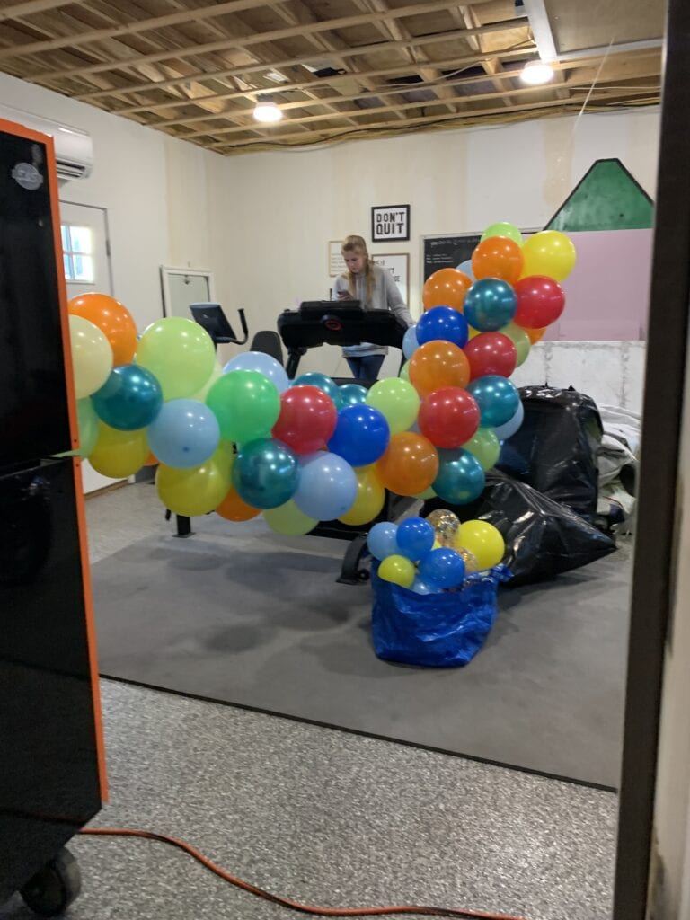Balloon arch for a garden themed baby shower