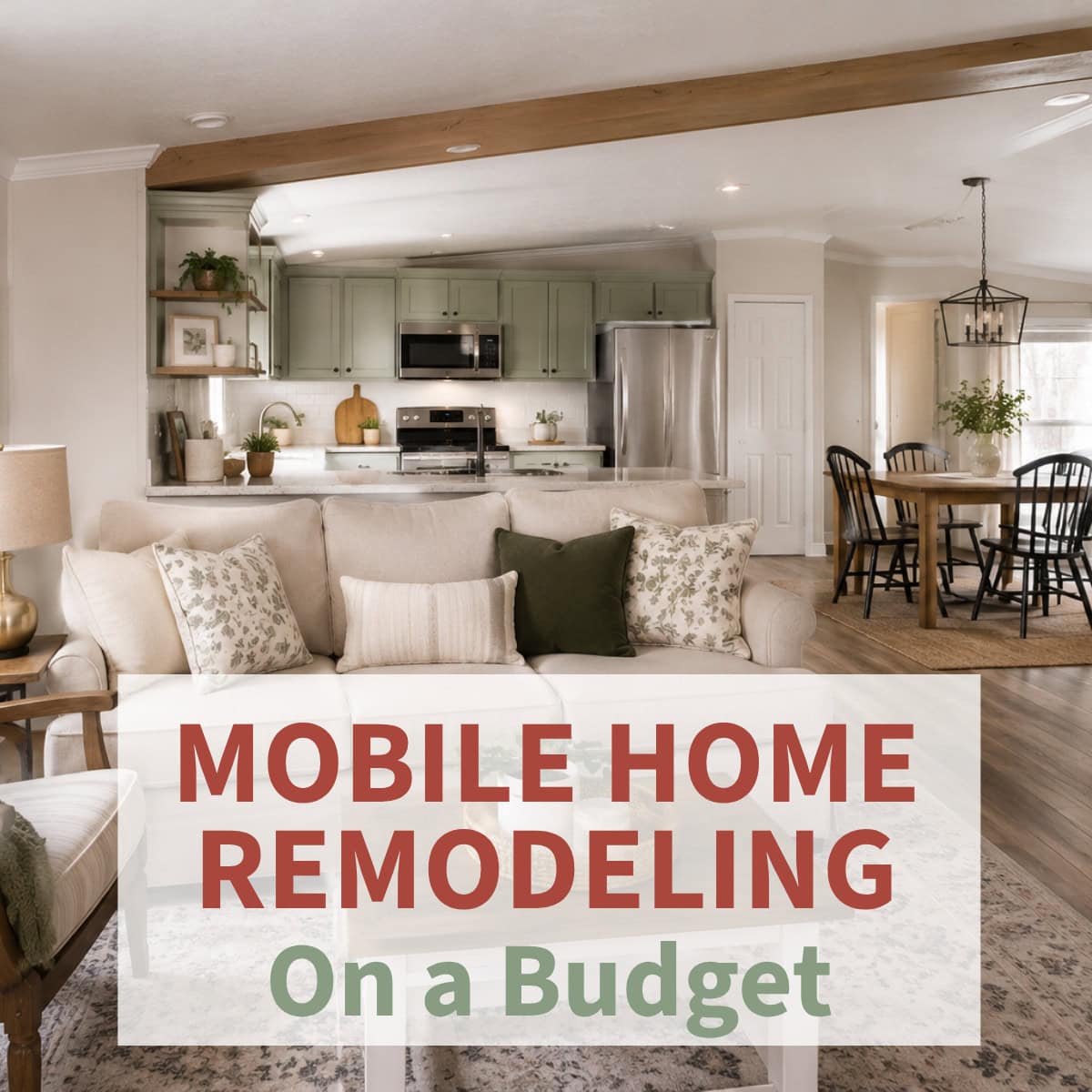 Updated mobile home living, kitchen, dining room
