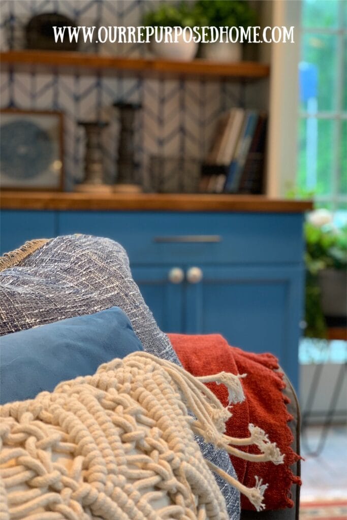 sofa with built-ins behind