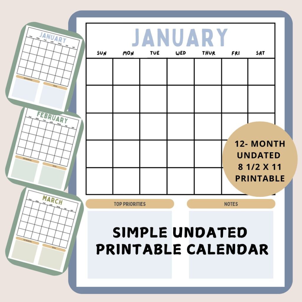 simple undated calendar printable