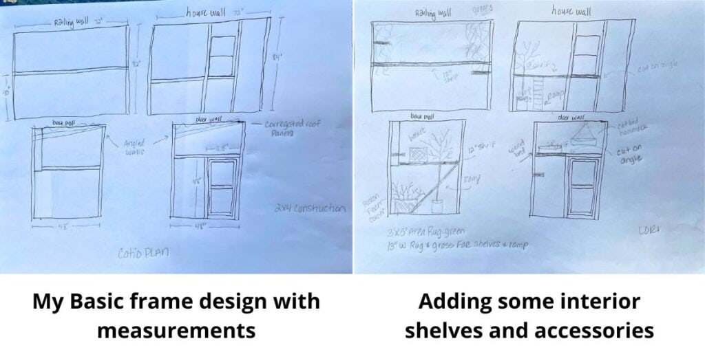 two images of my hand sketches for my new cedar catio