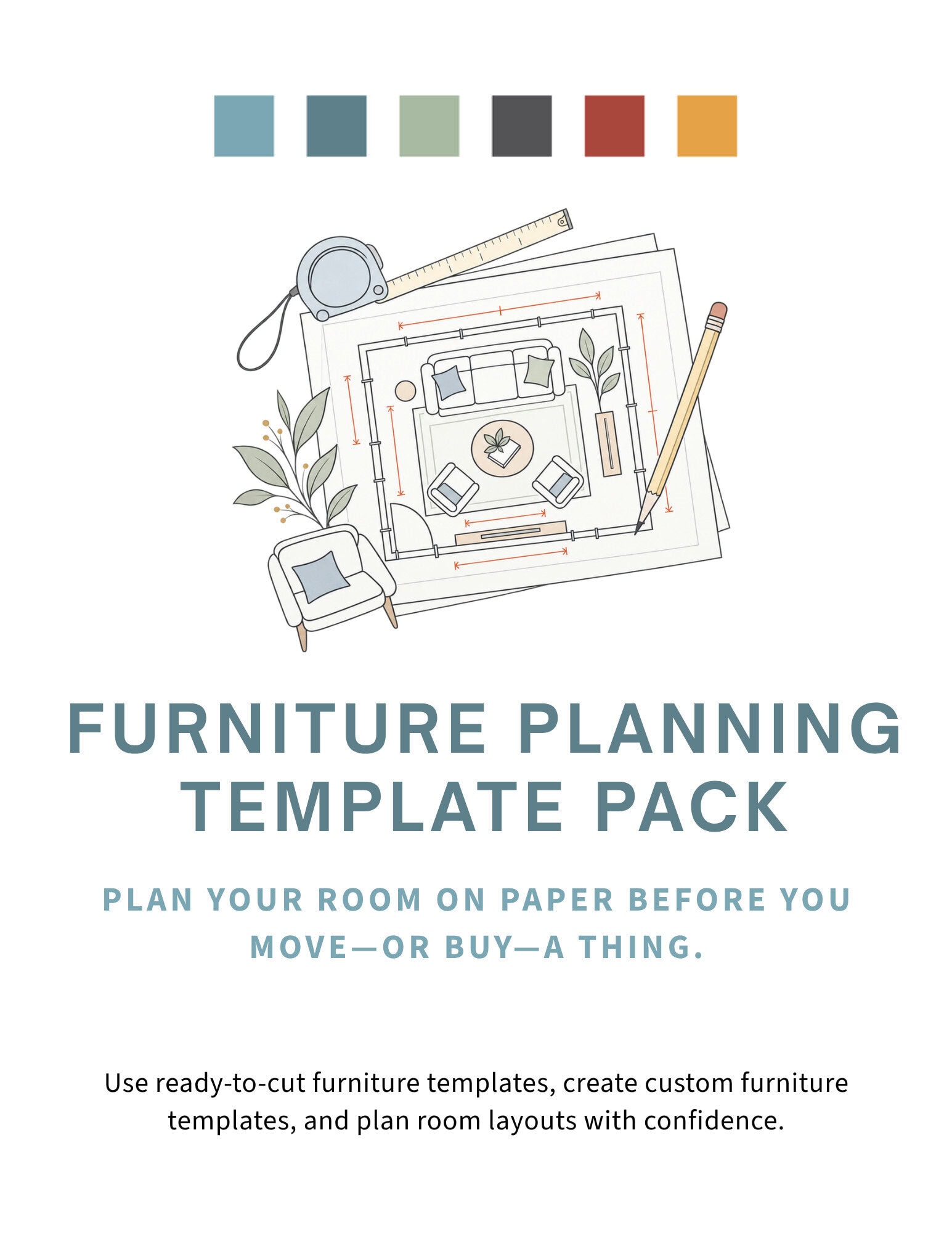 Furniture Planning Template Pack with printable scaled furniture cutouts and room layout planning tools.