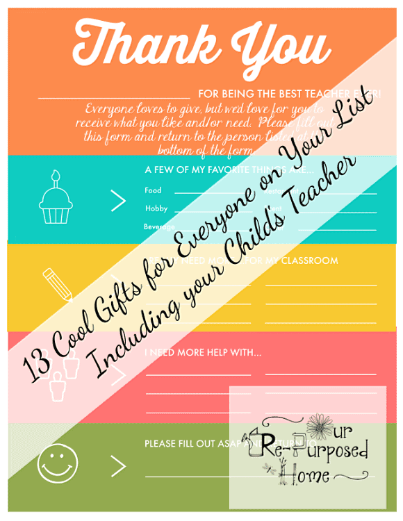 teacher thank you gift list printable