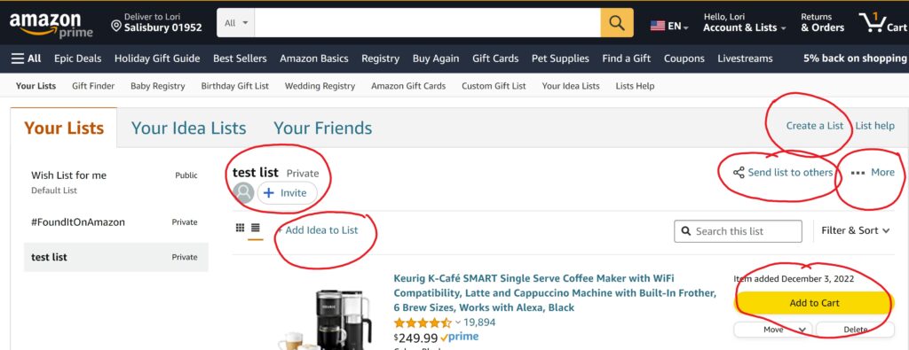 managing your Amazon lists