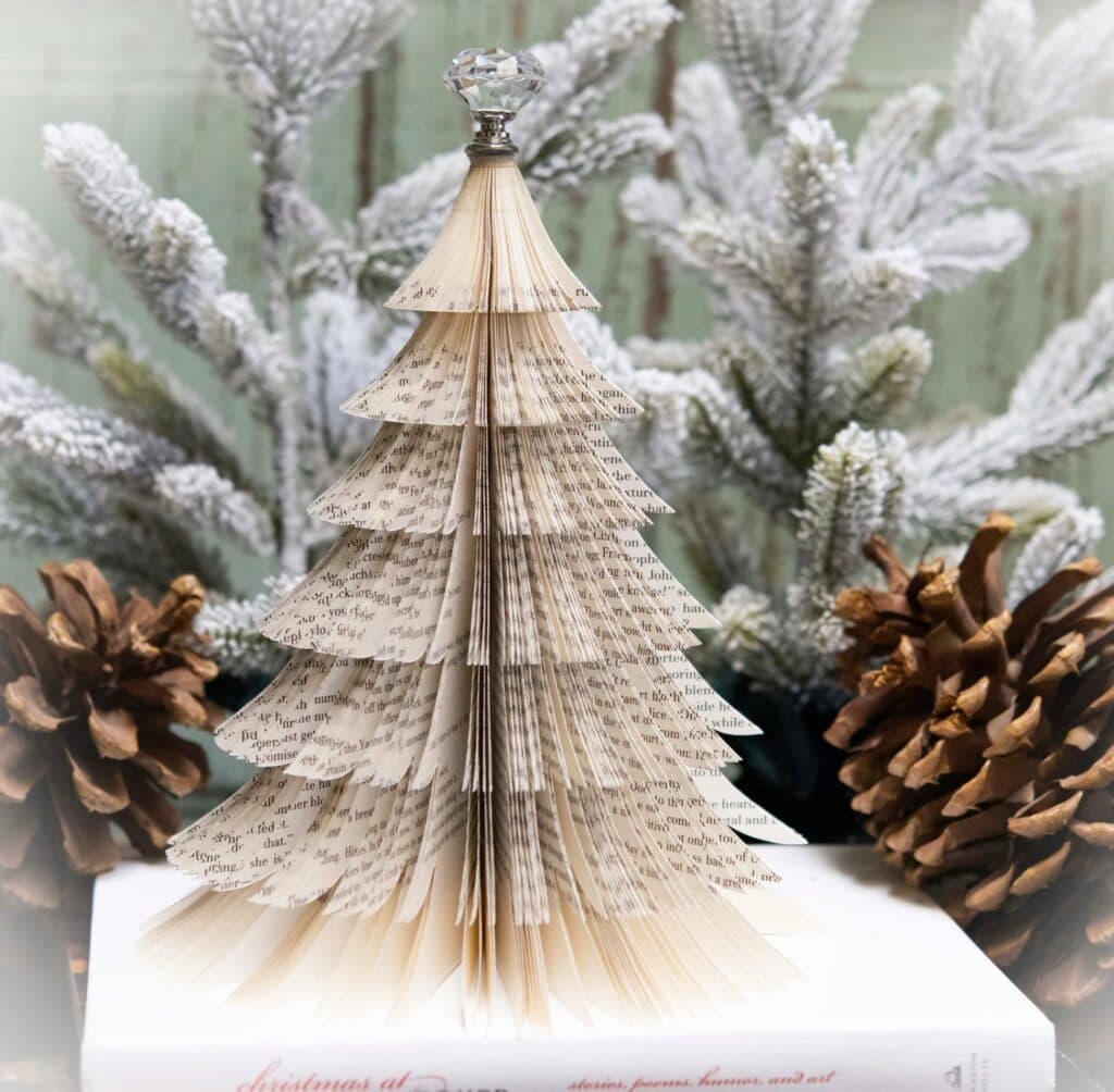 Book Tree for boho Christmas decor ideas