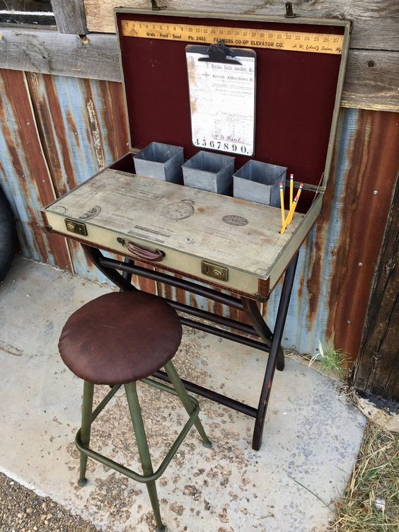 Make a desk from a vintage suitcase
