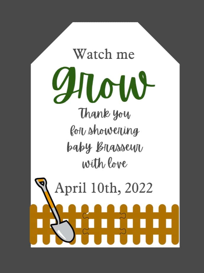 Cute favor tags for a garden themed baby showe
