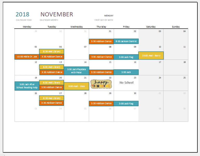 How To Make A Family Calendar In Excel