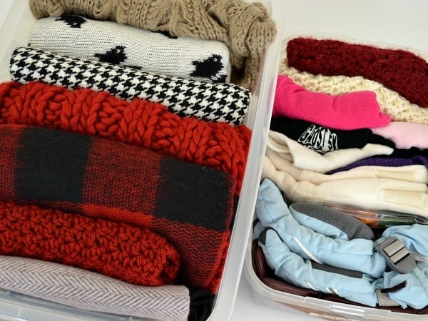 organizing scarves in a dresser drawer