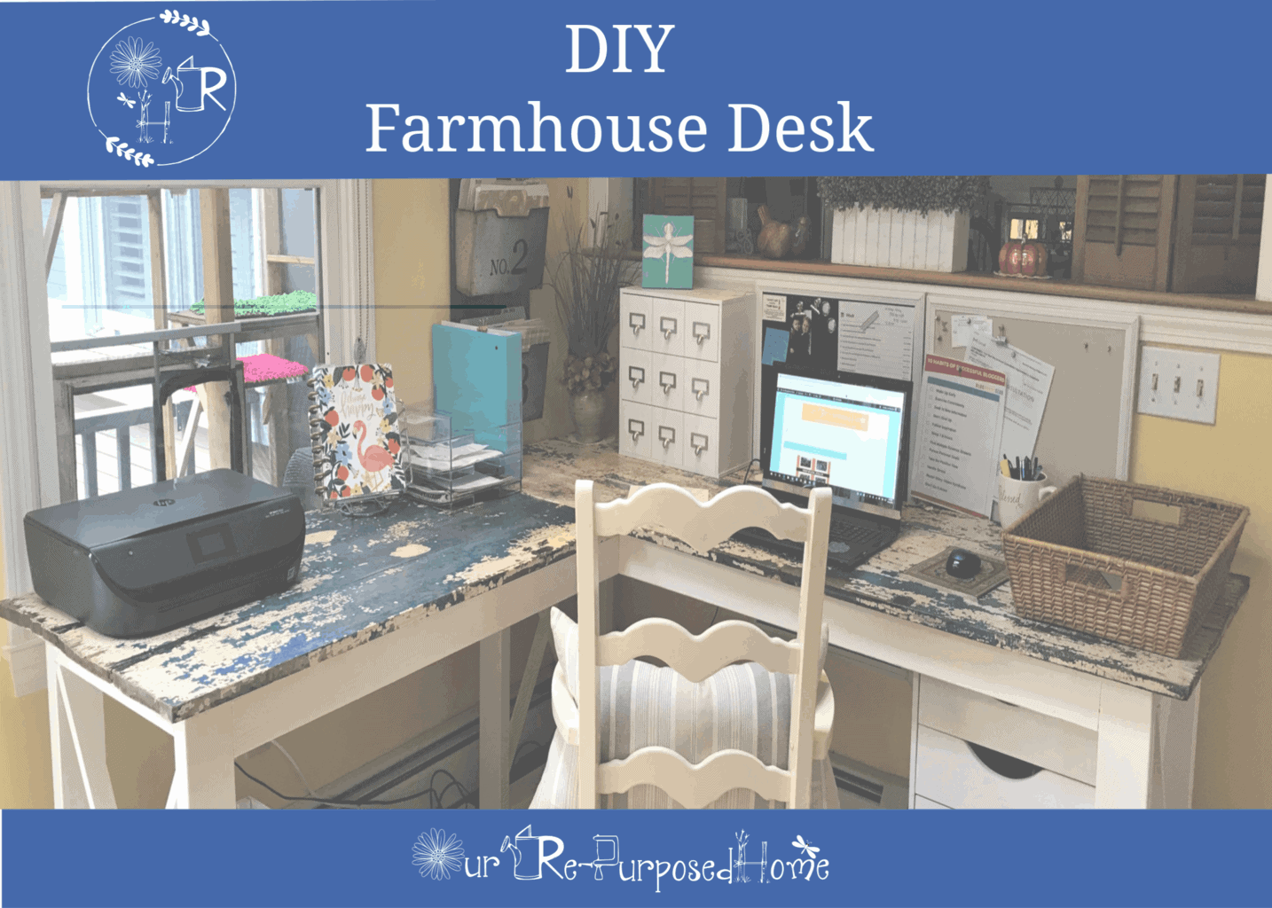 upcycled farmhouse style corner desk made with an antique door