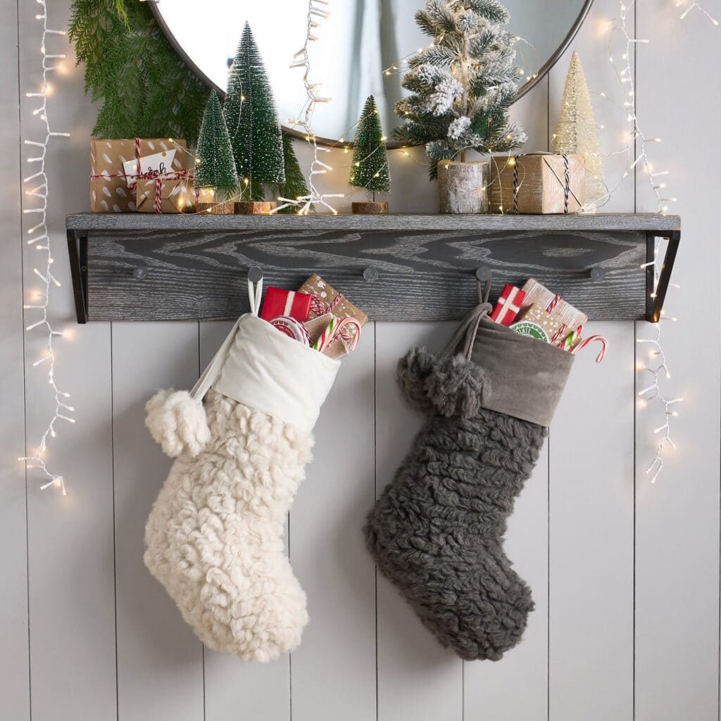 Sherpa Christmas stockings for your boho Christmas decor ideas
