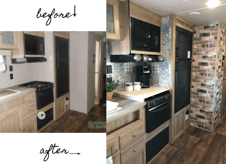 RV makeover before and after kitchen