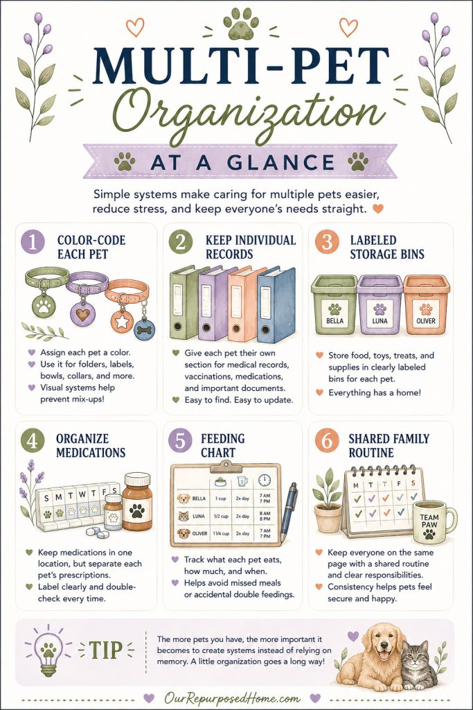 The Ultimate Guide to Pet Organization with tips for organizing pet records, supplies, emergency planning, daily routines, and pet sitter information.