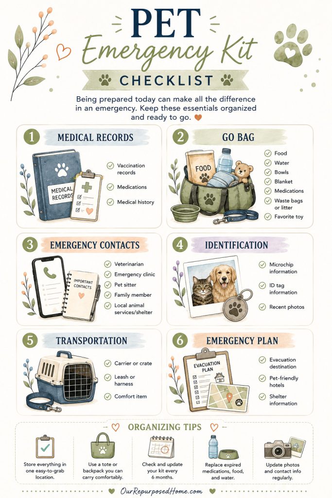 The Ultimate Guide to Pet Organization with tips for organizing pet records, supplies, emergency planning, daily routines, and pet sitter information.