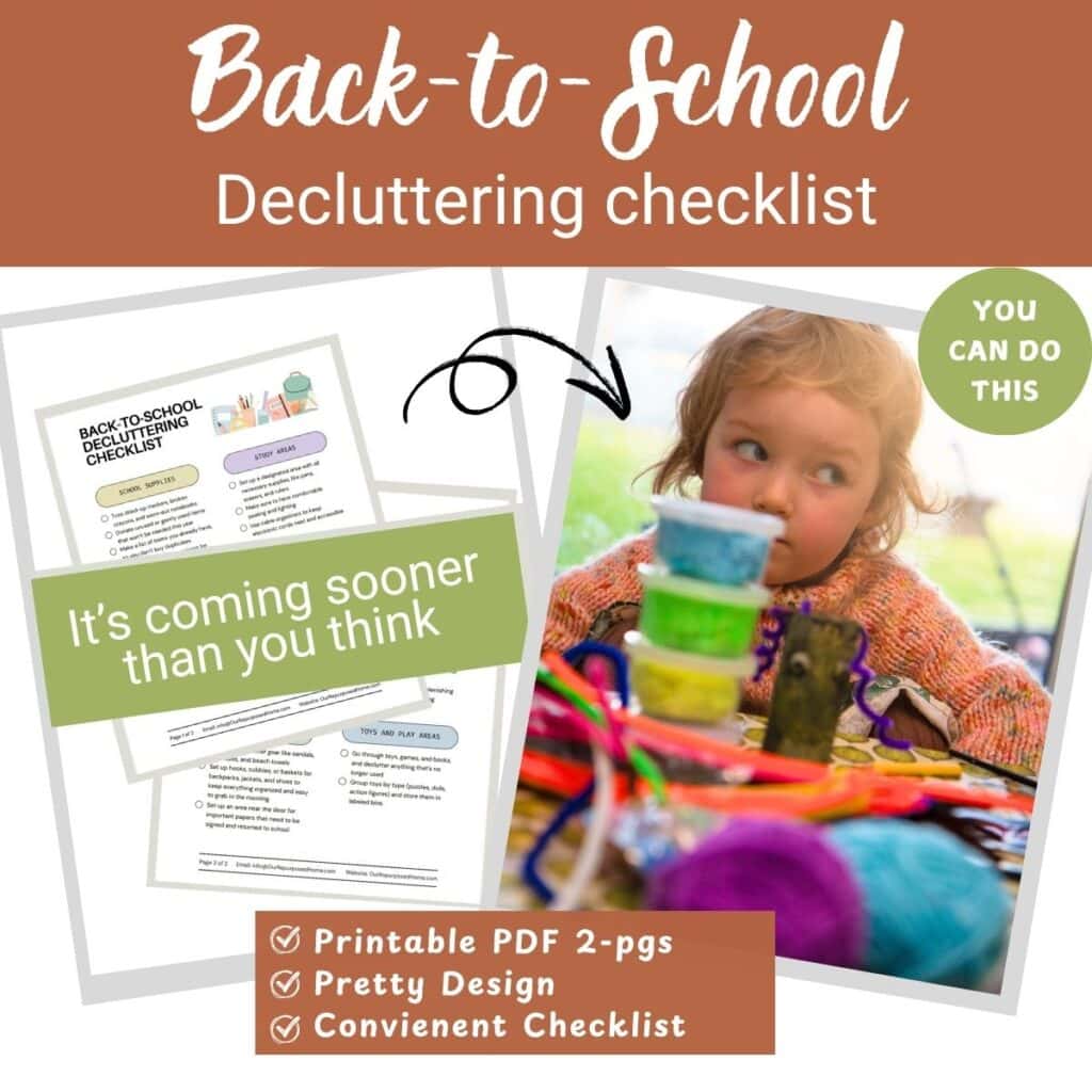 young girl behind a table full or school and art supplies