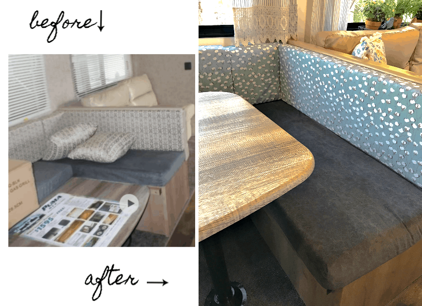 RV reno before and after of the dinette