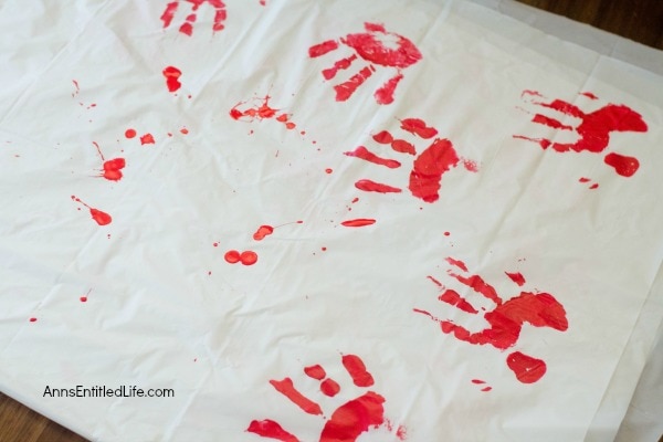 bloody hand print tablecloth prop
